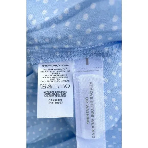 LOFT Dress Womens M Light Blue Polka Dot Godet Ruffle Tie Waist Minimalist - Picture 9 of 9